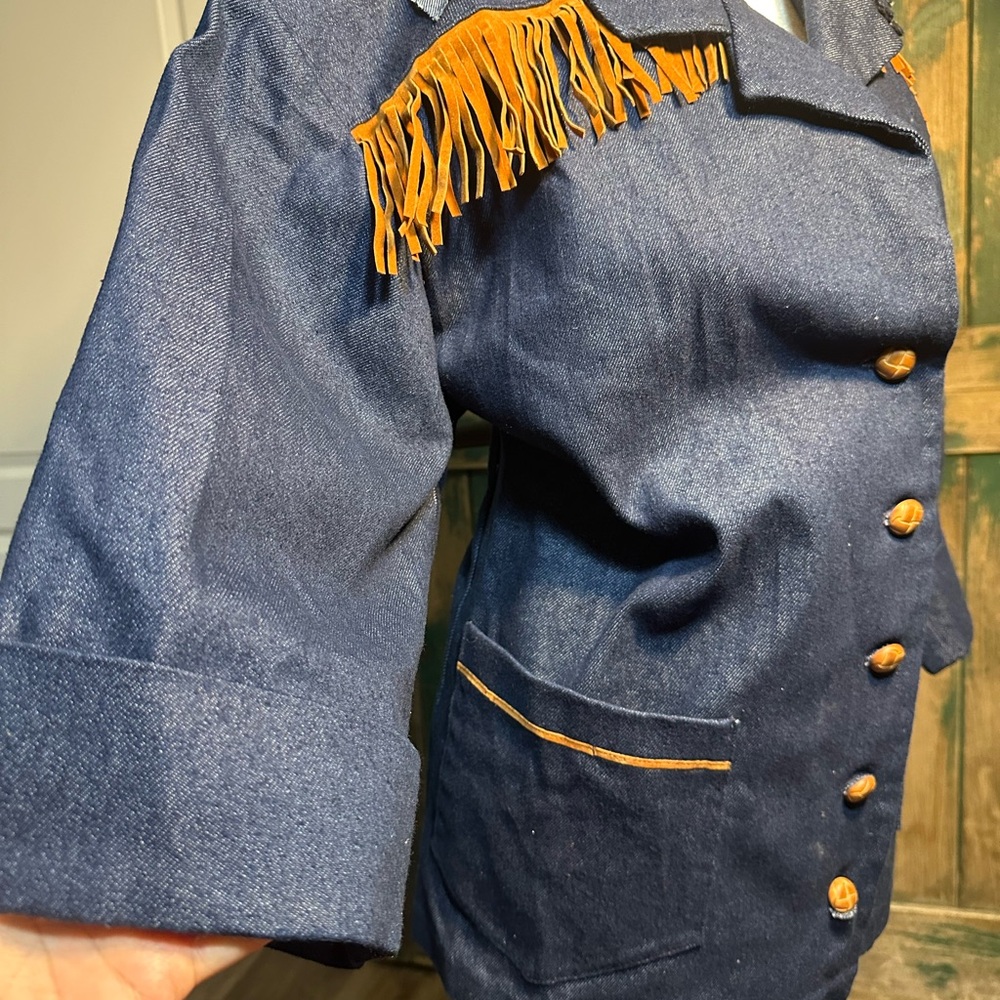 Oversized One-of-a-Kind Denim western Fringe Western Blazer  women size xl - Picture 6 of 16